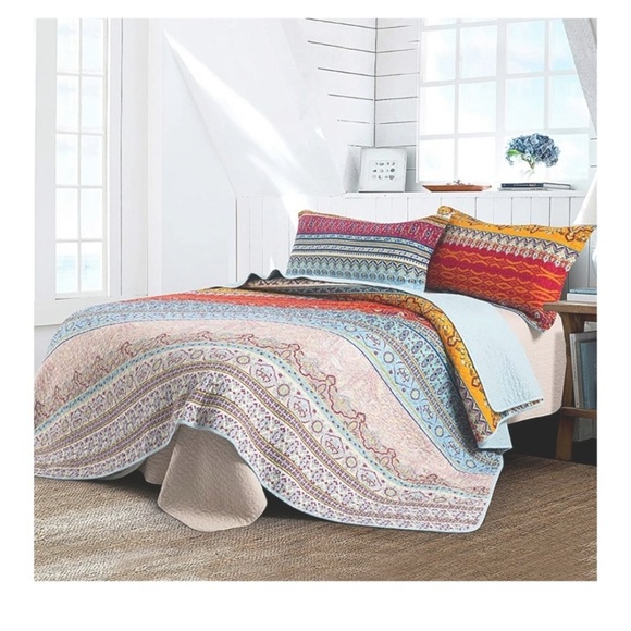 🆕️ Boho Quilt Set King 3pc Coverlet New - Picture 5 of 8